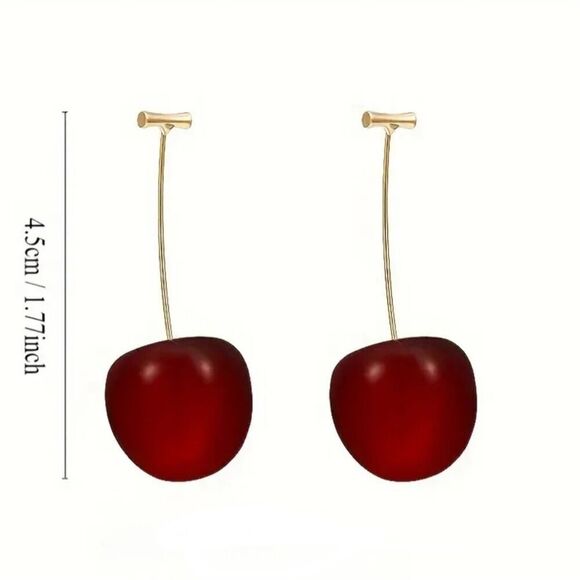 Cherry Earrings Red Fruit Fashion Jewelry Size 0.83''x1.7'' - Picture 4 of 10